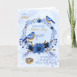 Aunt's Name on Mother's Day Watercolor Bluebirds Card