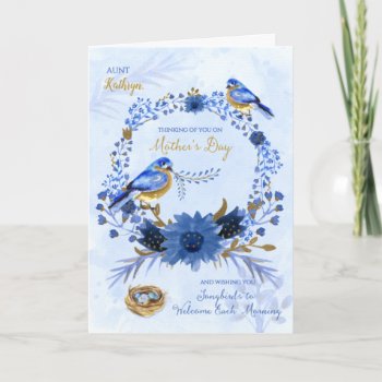 Aunt's Name On Mother's Day Watercolor Bluebirds Card by SalonOfArt at Zazzle