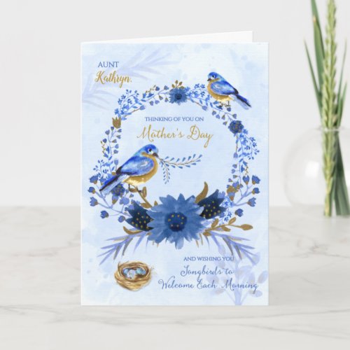 Aunts Name on Mothers Day Watercolor Bluebirds Card