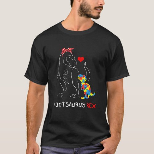 Auntsaurus Auntie Dinosaur T Rex Autism Awareness T_Shirt