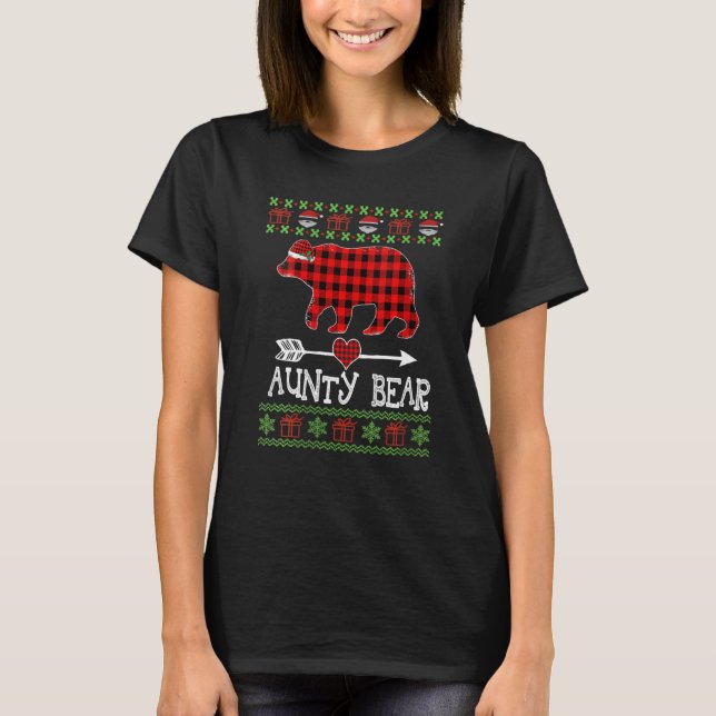 Aunty Bear Santa Red Plaid Family Pajamas For Chri T-Shirt (Front)