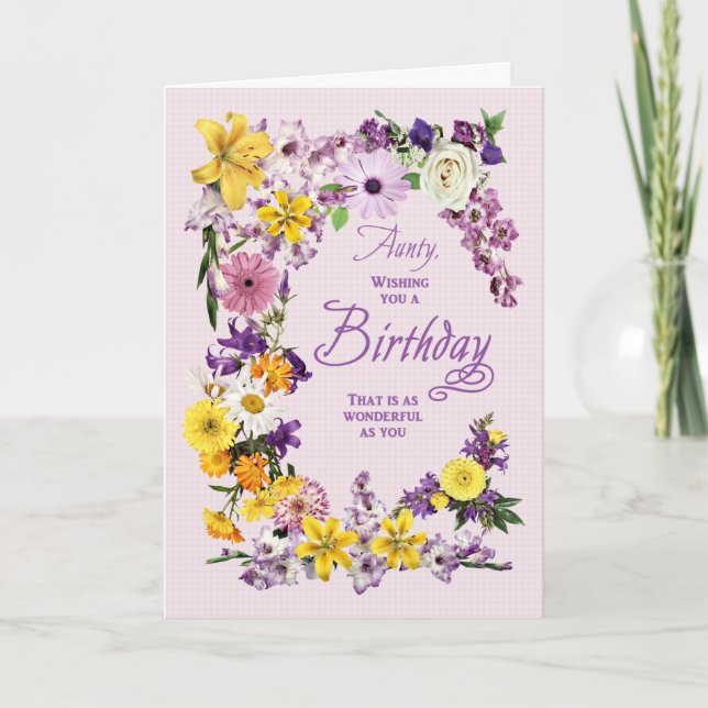 Aunty Birthday Flower Frame Card (Front)