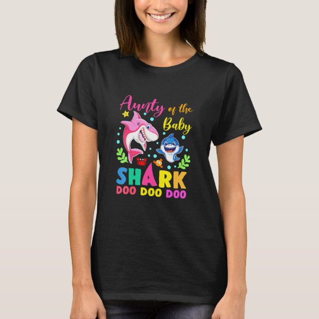 Aunty Of The Birthday Boy Shark Pink Blue Doo Doo T-Shirt (Front)