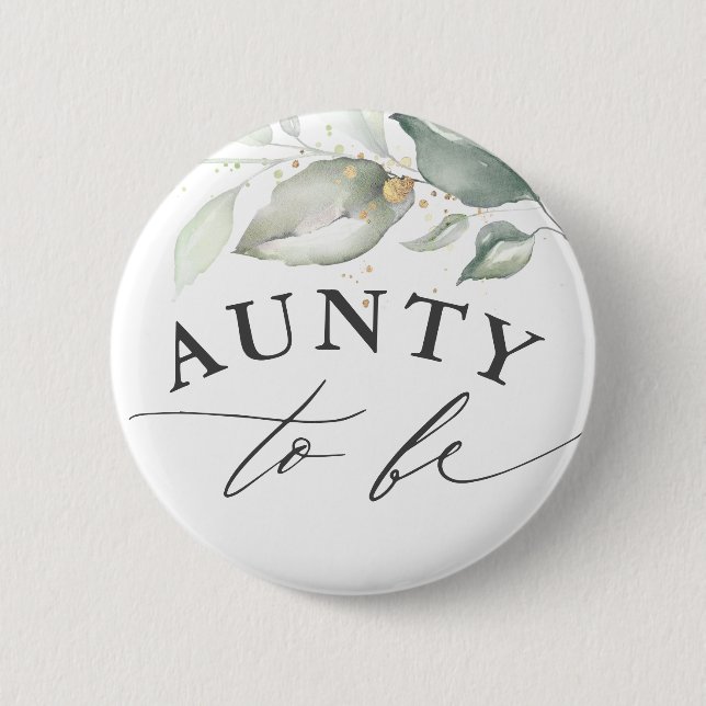 Aunty to be - Watercolor Greenery Baby Shower Button (Front)
