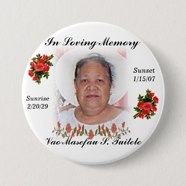 Aunty Vao's funeral pin (Front)