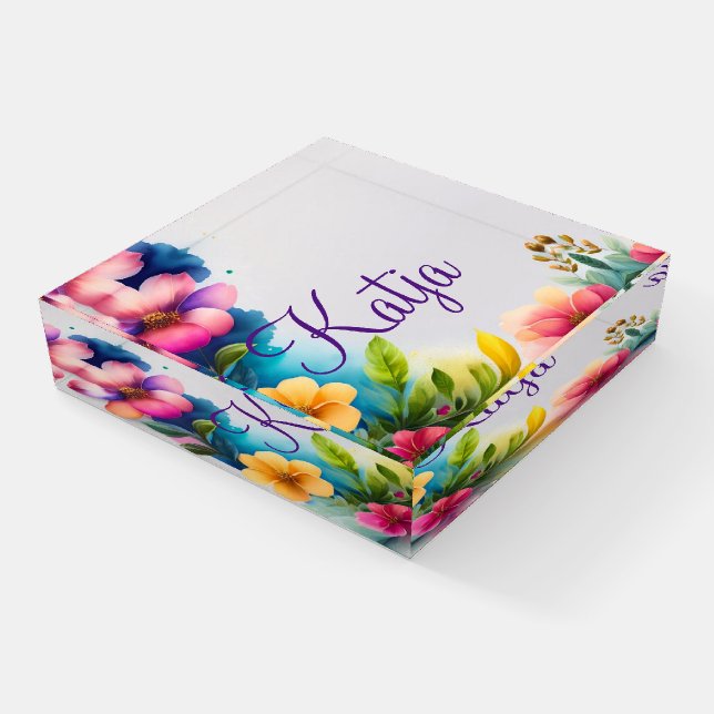 Auqarell Flowers colorful Paperweight (Angled)