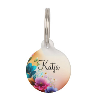 Auqarell Flowers on Crescent Pet ID Tag