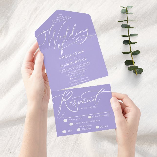 Aura Indigo and White Calligraphy Script Wedding All In One Invitation (Aura Indigo Elegant Script Calligraphy Wedding Invitation All in One)