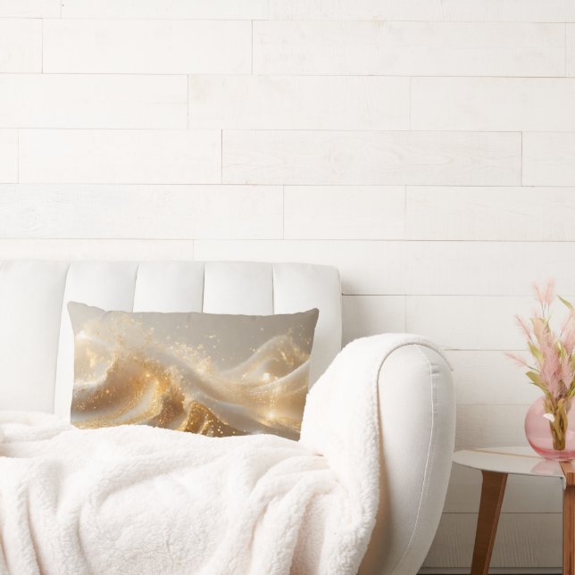 Aura of Gold – Elegant White & Gold Abstract Throw Lumbar Pillow (Couch)