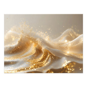 Aura of Gold – Elegant White & Gold Abstract Wall Photo Print