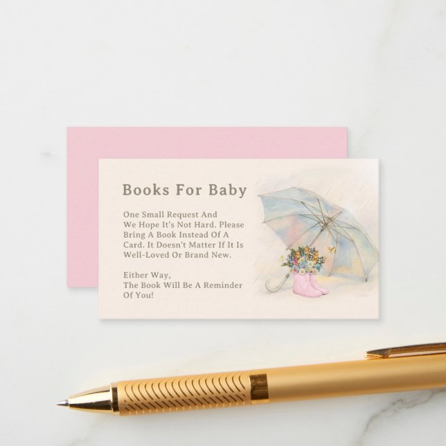 Aura Umbrella Floral Pink Boots Books For Baby Enclosure Card (Front/Back In Situ)