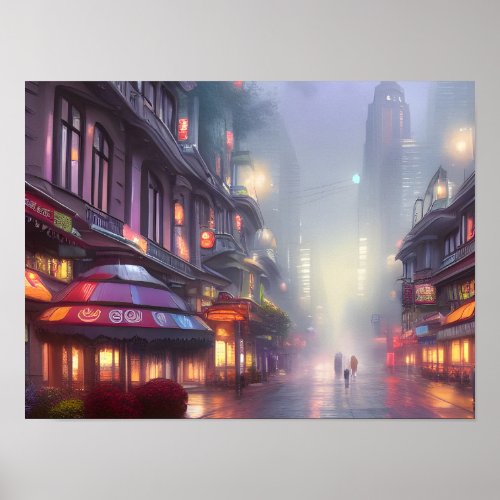 Auracore Fantasy Cityscape Digital Art Poster