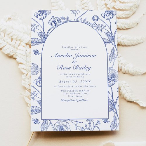 AURELIA Chinoiserie Blue Victorian Floral Wedding Invitation