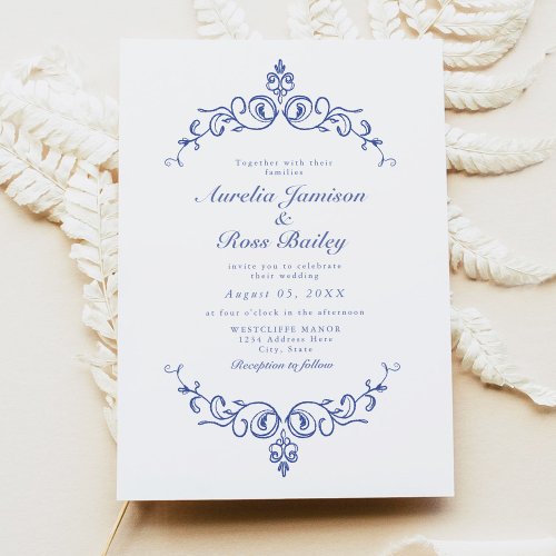 AURELIA Chinoiserie Blue Victorian Floral Wedding Invitation