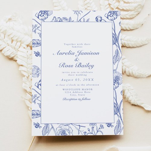 AURELIA Chinoiserie Blue Victorian Floral Wedding Invitation