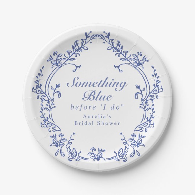 AURELIA Chinoiserie Something Blue Bridal Shower Paper Plates (Front)