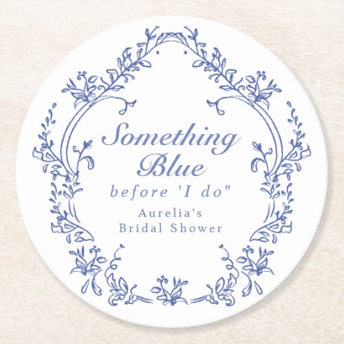 AURELIA Chinoiserie Something Blue Bridal Shower Round Paper Coaster
