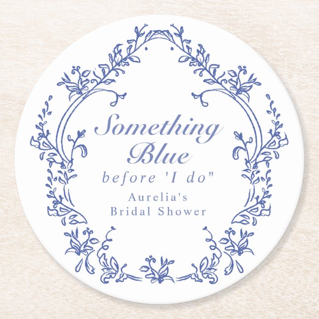 AURELIA Chinoiserie Something Blue Bridal Shower Round Paper Coaster (Front)