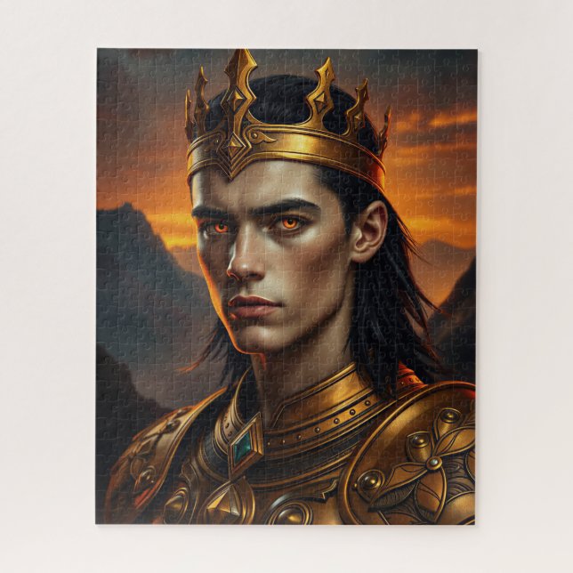 Aurelius the Solar Flame King - Dark Fantasy Jigsaw Puzzle (Vertical)