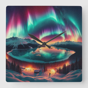 Aureola Borealis in Alaska Square Wall Clock