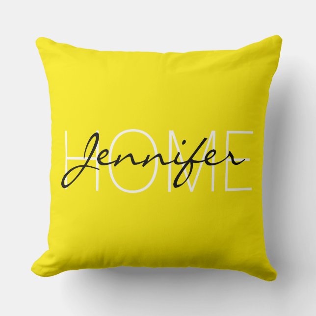 Aureolin color home monogram throw pillow (Front)