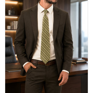 Aurevane Olive Green and Gold Ornamental Striped Neck Tie