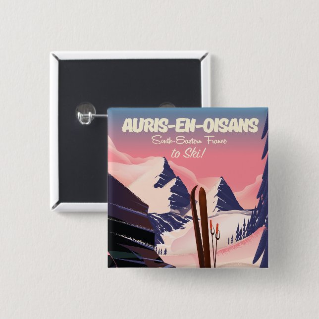 AURIS-EN-OISANS France ski poster Button (Front & Back)
