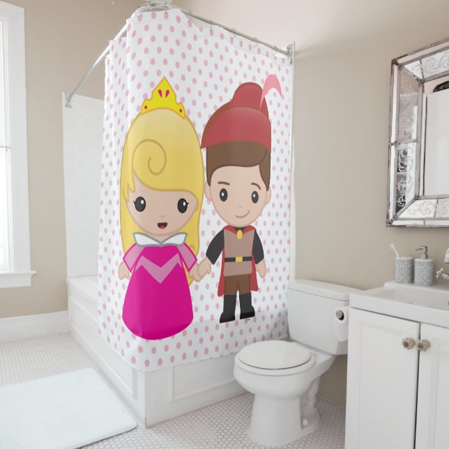 Aurora and Prince Philip Emoji Shower Curtain (In Situ)