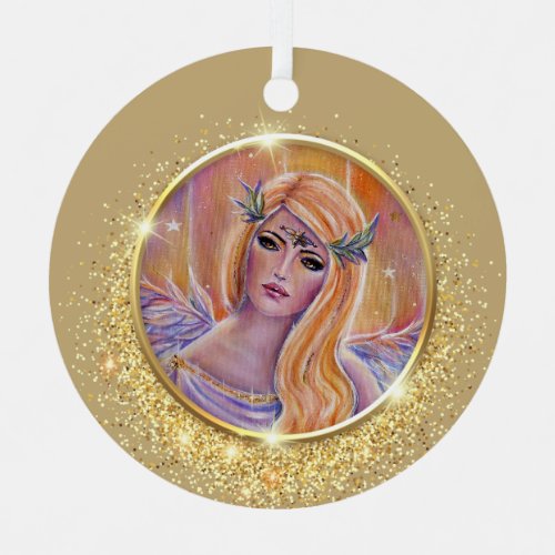 Aurora angel with golden sparkles art by Renee  Metal Ornament