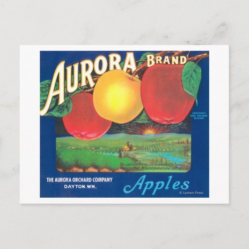 Aurora Apple Label blue _ Dayton WA Postcard
