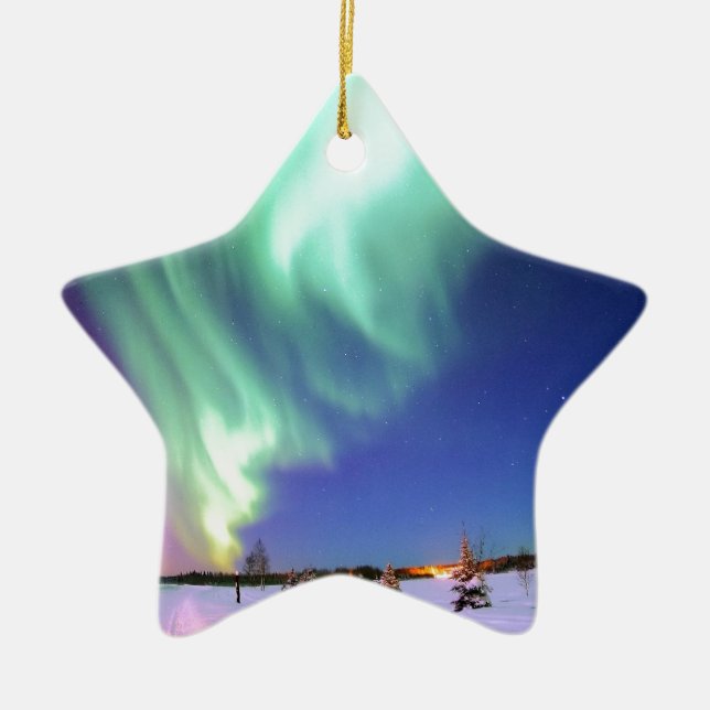 Aurora at Bear Lake. Ceramic Ornament (Front)