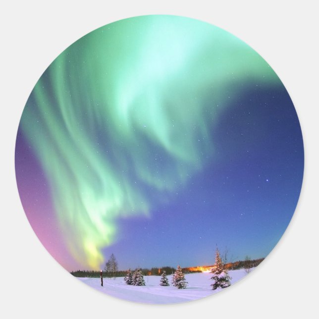 Aurora at Bear Lake. Classic Round Sticker (Front)