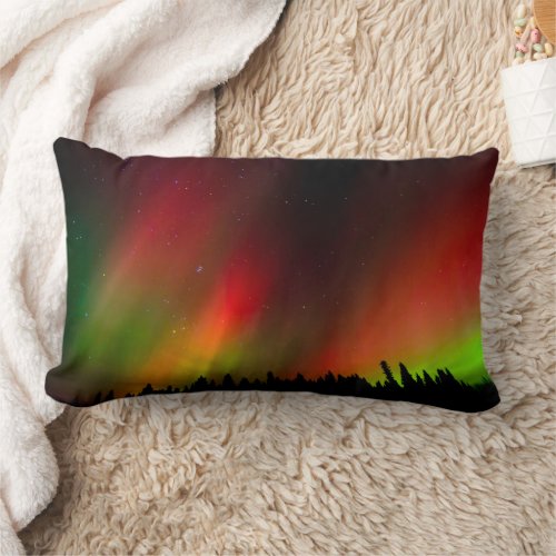 Aurora Borealis and trees Lumbar Pillow