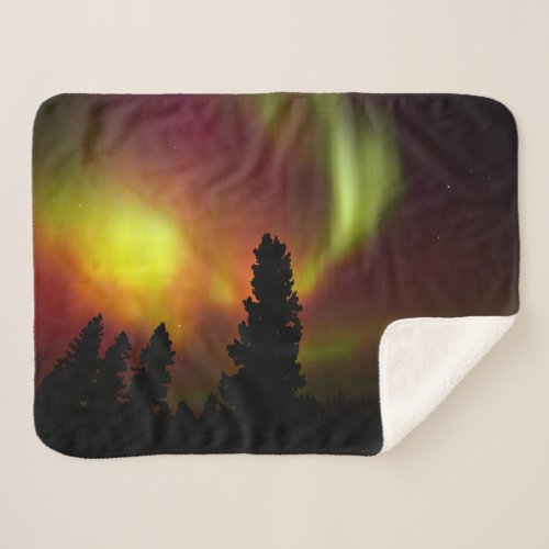Aurora Borealis and Trees Sherpa Blanket