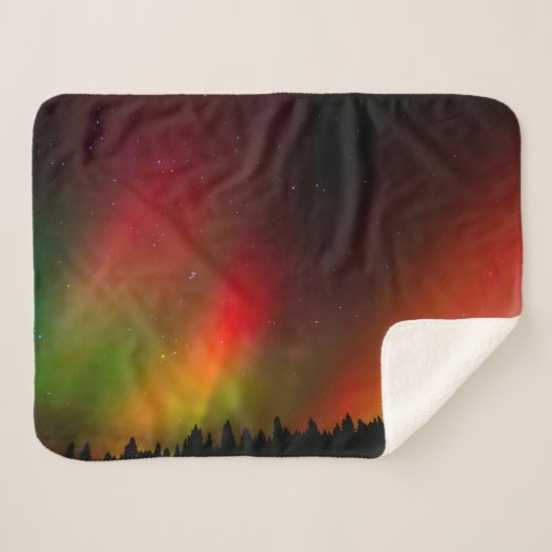 Aurora Borealis and trees Sherpa Blanket