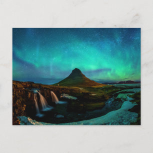 Aurora Borealis At Kirkjufell Mountain In Iceland Postcard