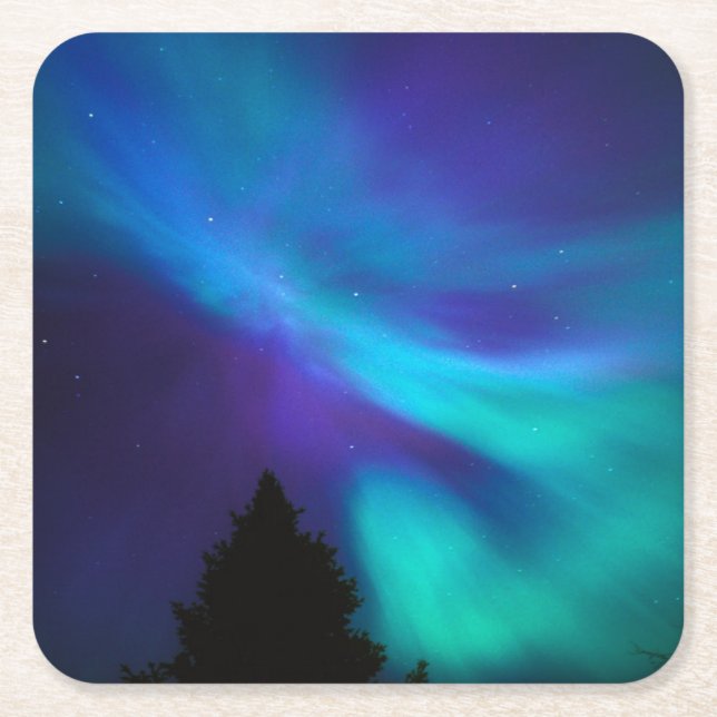 Aurora Borealis | Canada Ontario Sudbury Square Paper Coaster (Front)