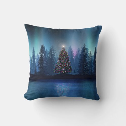 Aurora Borealis Christmas Throw Pillow