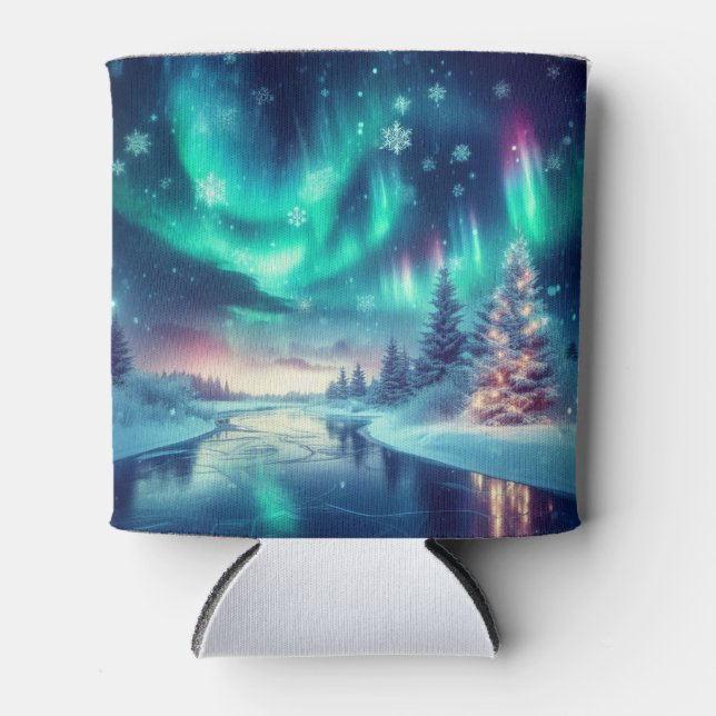 aurora borealis/Christmas/Winter Can Cooler (Front)