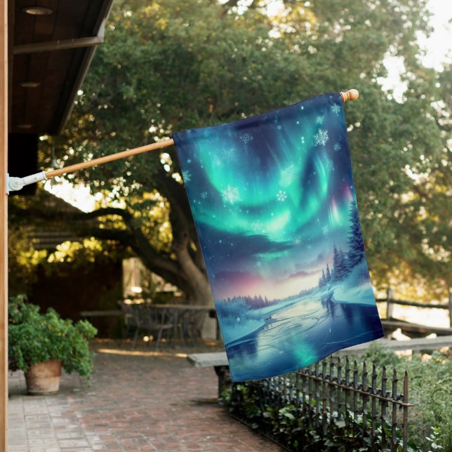 aurora borealis/Christmas/Winter House Flag (In SItu)