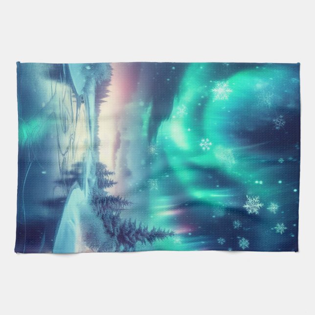 aurora borealis/Christmas/Winter Kitchen Towel (Horizontal)