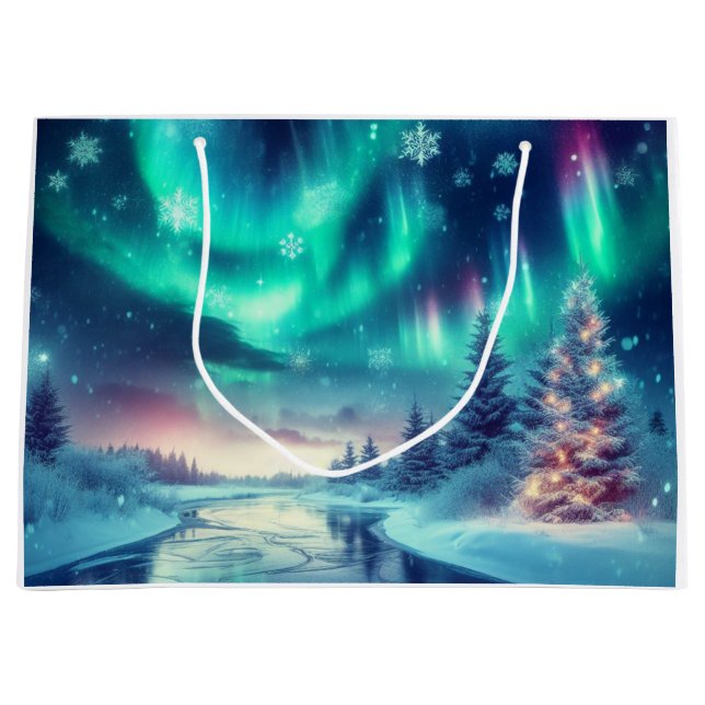 aurora borealis/Christmas/Winter Large Gift Bag (Front)