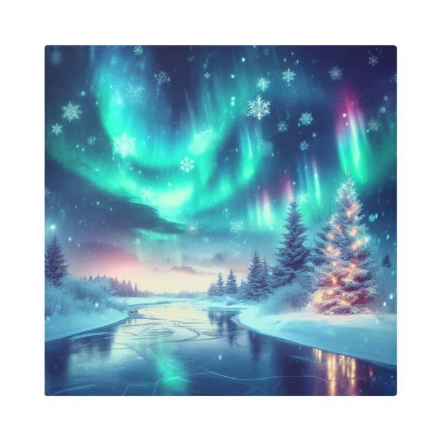 aurora borealis/Christmas/Winter Metal Print (Front)