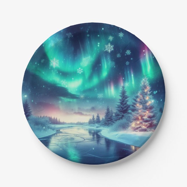 aurora borealis/Christmas/Winter Paper Plates (Front)
