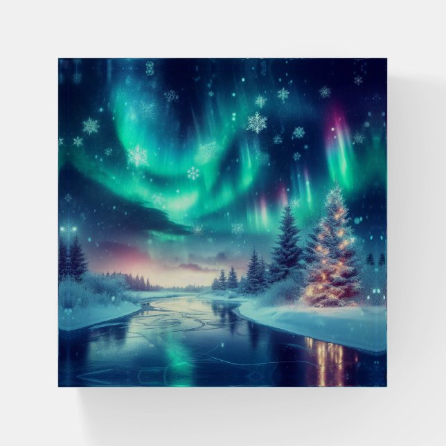 aurora borealis/Christmas/Winter Paperweight (Front)