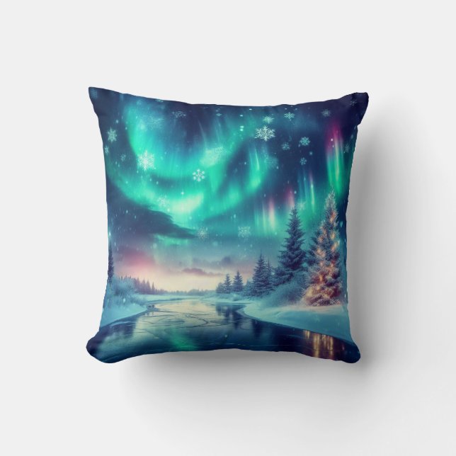 aurora borealis/Christmas/Winter Throw Pillow (Front)