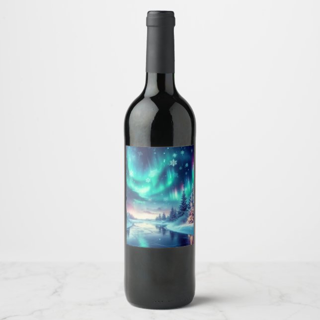 aurora borealis/Christmas/Winter Wine Label (Front)