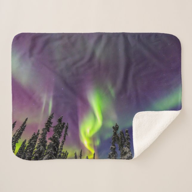 Aurora Borealis | Fairbanks, Alaska Sherpa Blanket (Front (Horizontal))