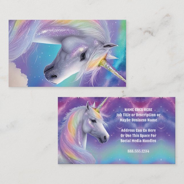 Aurora Borealis Fantasy Rainbow Glitter Unicorn Business Card (Front/Back)