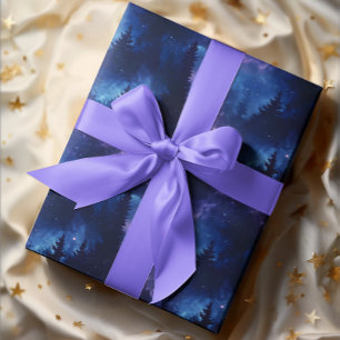 Aurora Borealis Forest Space landscape Wrapping Paper